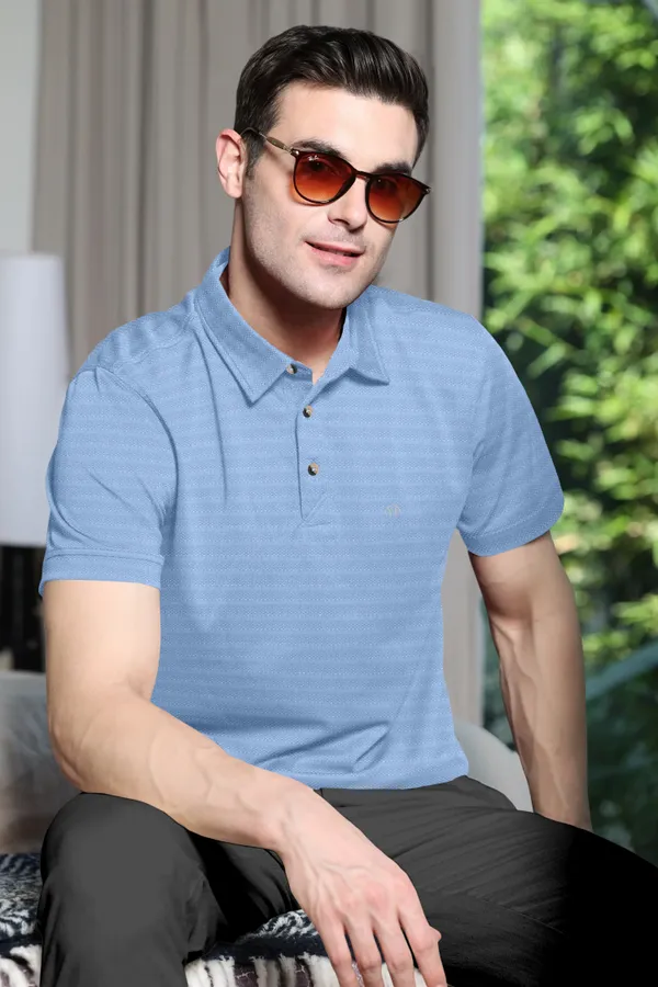 Light_Blue_Polyester_Half_Sleeve_Polo_Neck_Self_Design__Print_T_Shirt_For_Men