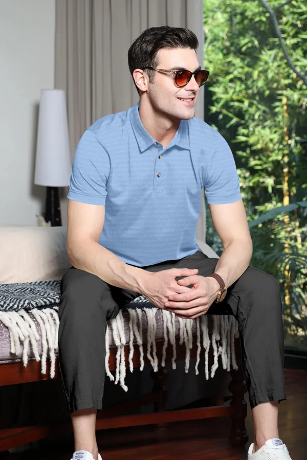 Light_Blue_Polyester_Half_Sleeve_Polo_Neck_Self_Design__Print_T_Shirt_For_Men