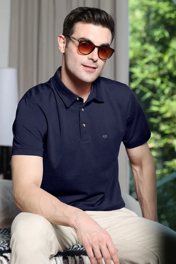 Dark_Blue_Polyester_Half_Sleeve_Regular_Textured_T_Shirt_For_Men