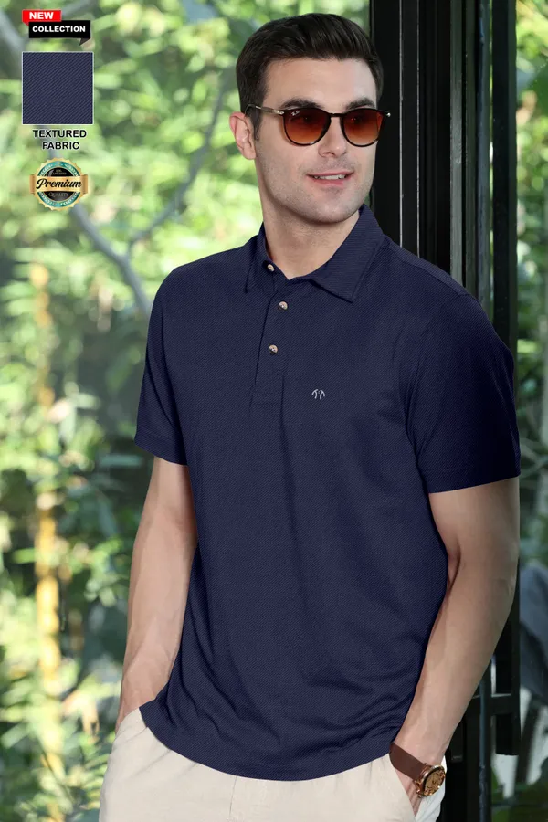 Dark_Blue_Polyester_Half_Sleeve_Regular_Textured_T_Shirt_For_Men