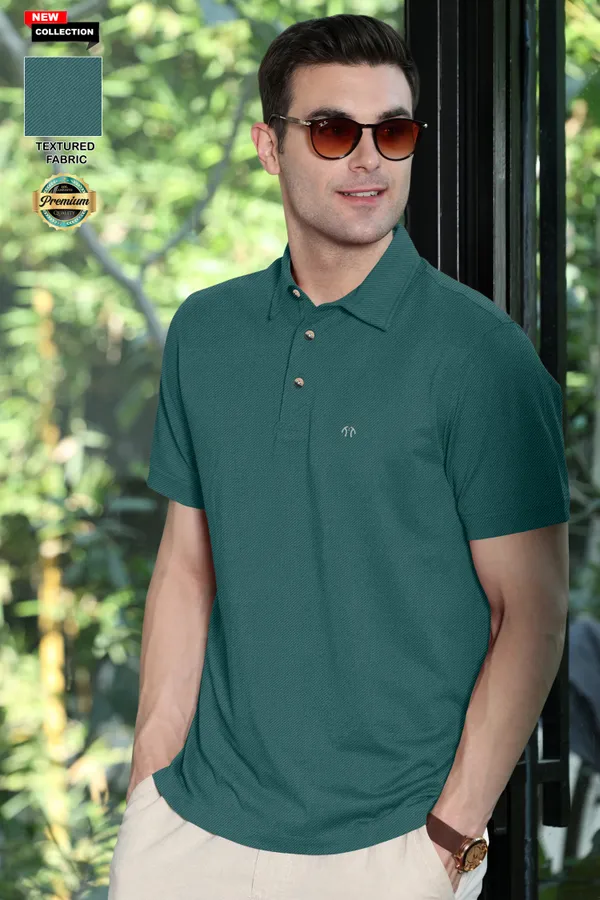 Green_Polyester_Half_Sleeve_Regular_Textured_T_Shirt_For_Men