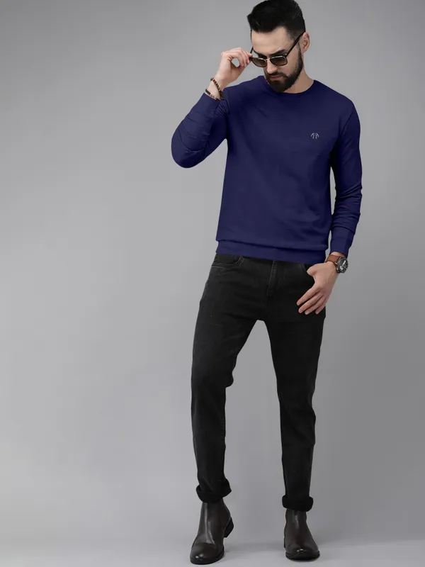 Dark_Blue_Cotton_Blend_Full_Sleeve_Round_Neck_Solid_T_Shirt_For_Men_Pack_Of_1