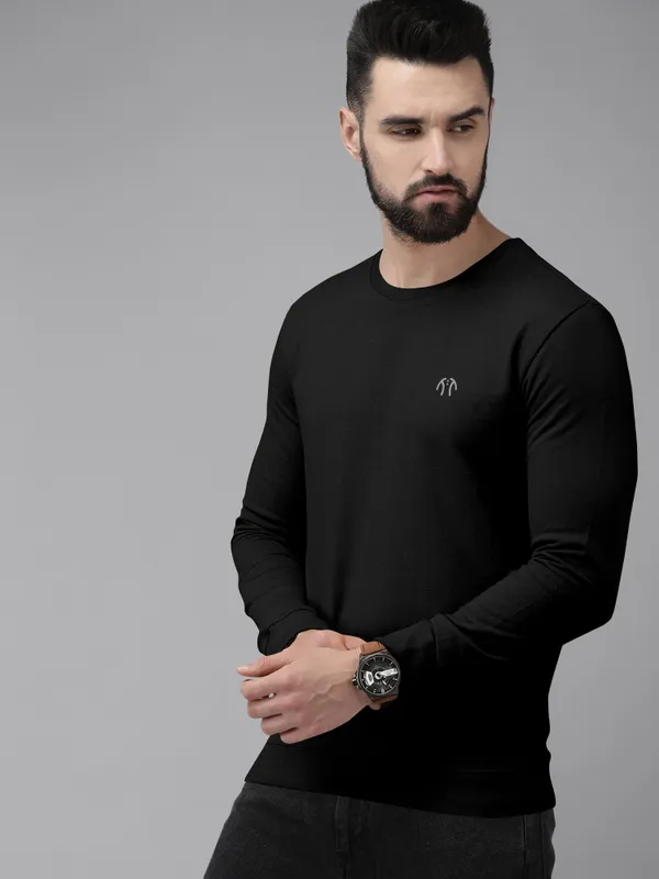 Black_Cotton_Blend_Full_Sleeve_Round_Neck_Solid_T_Shirt_For_Men_Pack_Of_1