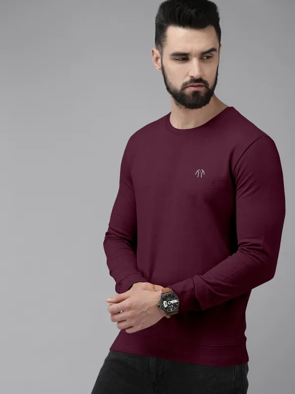 Maroon_Cotton_Blend_Full_Sleeve_Round_Neck_Solid_T_Shirt_For_Men_Pack_Of_1