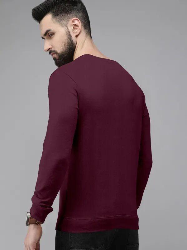 Maroon_Cotton_Blend_Full_Sleeve_Round_Neck_Solid_T_Shirt_For_Men_Pack_Of_1