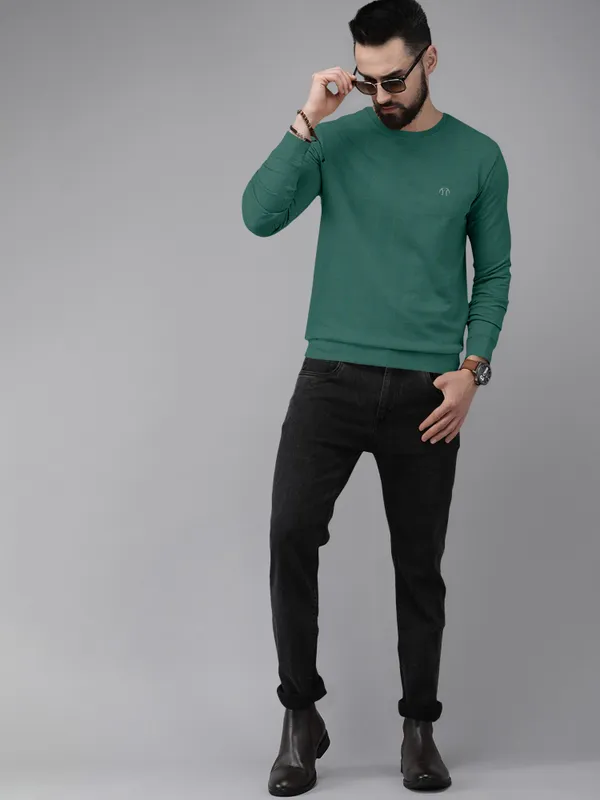 Green_Cotton_Blend_Full_Sleeve_Round_Neck_Solid_T_Shirt_For_Men_Pack_Of_1