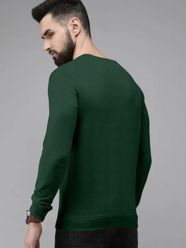 Dark_Green_Cotton_Blend_Full_Sleeve_Round_Neck_Solid_T_Shirt_For_Men_Pack_Of_1