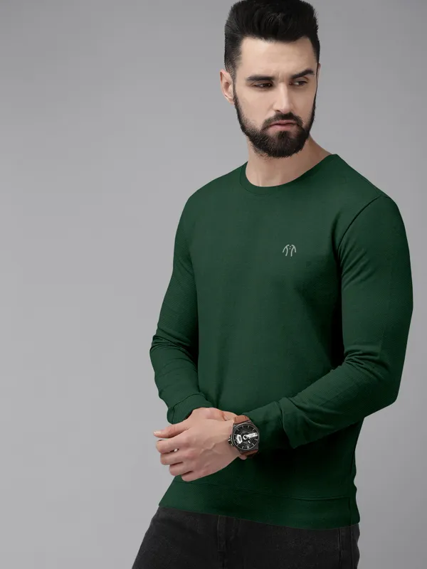 Dark_Green_Cotton_Blend_Full_Sleeve_Round_Neck_Solid_T_Shirt_For_Men_Pack_Of_1