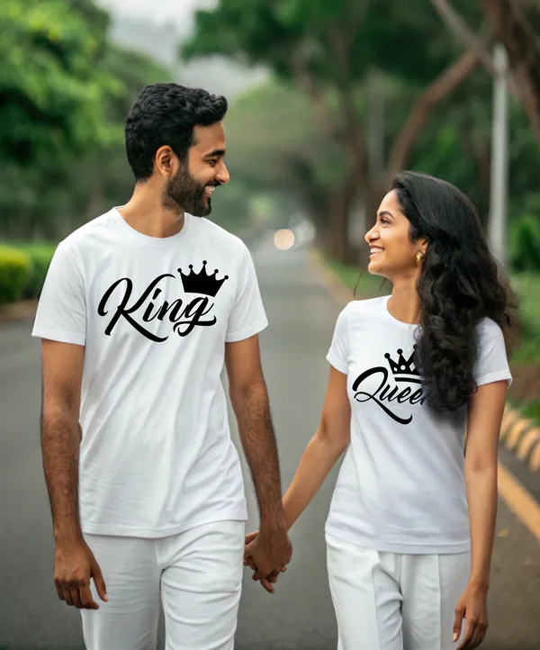 White_Pure_Cotton_Half_Sleeve_Round_Neck_Printed_T_Shirt_For_Couple_Pack_Of_2
