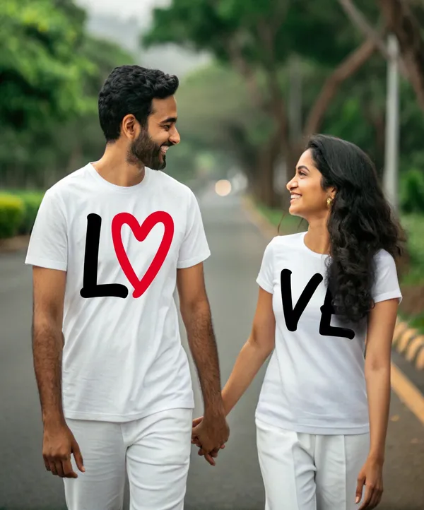 White_Pure_Cotton_Half_Sleeve_Round_Neck_Printed_T_Shirt_For_Couple_Pack_Of_2