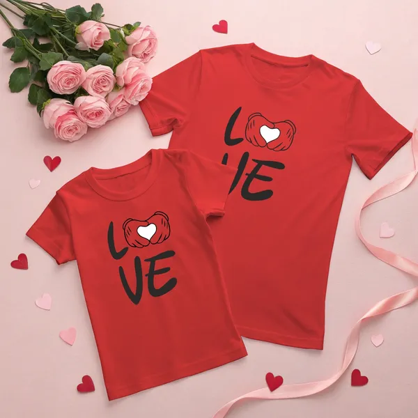 Red_Pure_Cotton_Half_Sleeve_Round_Neck_Printed_T_Shirt_For_Couple_Pack_Of_2