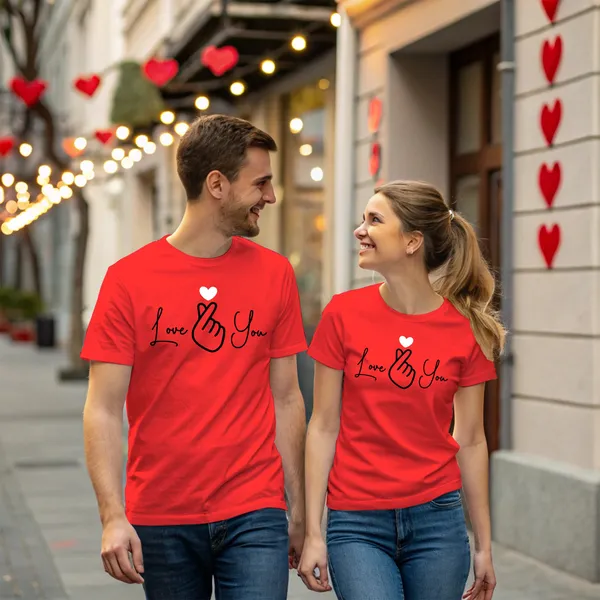 Red_Pure_Cotton_Half_Sleeve_Round_Neck_Printed_T_Shirt_For_Couple_Pack_Of_2