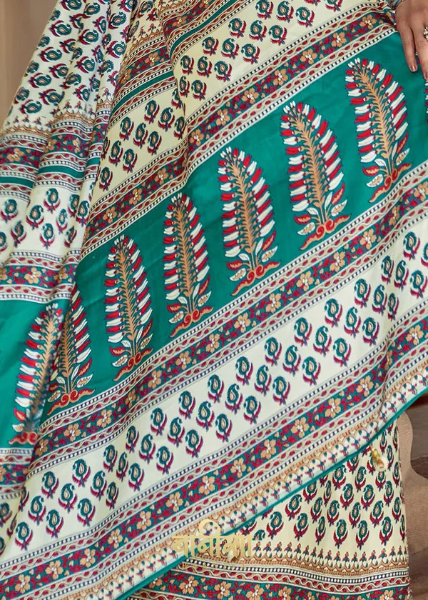 Horizon_Blue_Ajrakh_Printed_Satin_Crepe_Saree_With_Matched_Unsttiched_Blouse