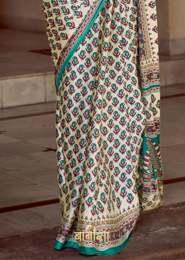 Horizon_Blue_Ajrakh_Printed_Satin_Crepe_Saree_With_Matched_Unsttiched_Blouse