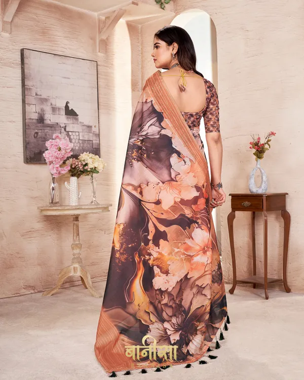 ORANGE_FLORAL_CHANDERI_COTTON_KATHA_&_SEQUENCE_WORK_PRINTED_SAREE_WITH_MATCHED_UNSTTICHED_BLOUSE