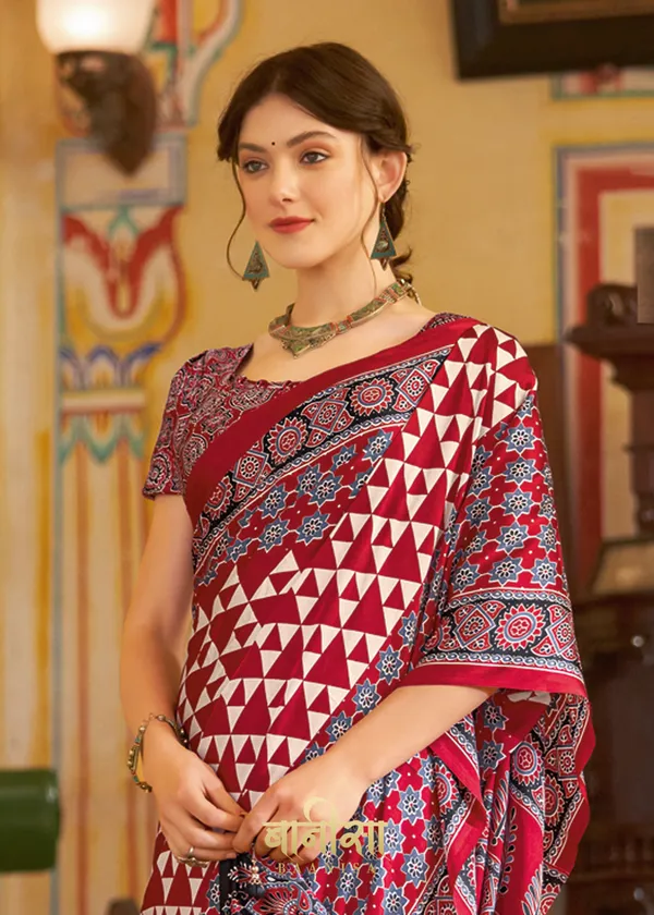 Red_Ajrakh_Printed_Satin_Crepe_Saree