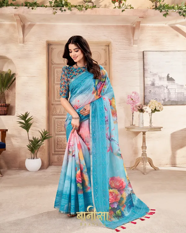 SKY_BLUE_FLORAL_CHANDERI_COTTON_KATHA_&_SEQUENCE_WORK_PRINTED_SAREE_WITH_MATCHED_UNSTTICHED_BLOUSE