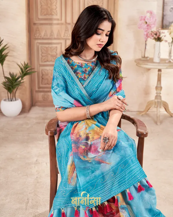 SKY_BLUE_FLORAL_CHANDERI_COTTON_KATHA_&_SEQUENCE_WORK_PRINTED_SAREE_WITH_MATCHED_UNSTTICHED_BLOUSE