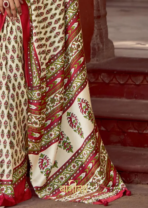 Maroon_Ajrakh_Printed_Satin_Crepe_Saree_With_Matched_Unsttiched_Blouse