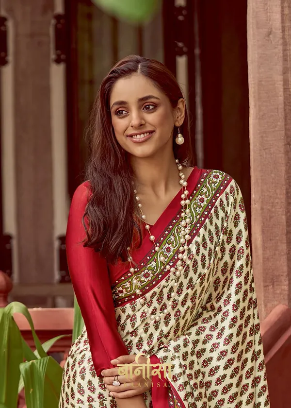 Maroon_Ajrakh_Printed_Satin_Crepe_Saree_With_Matched_Unsttiched_Blouse
