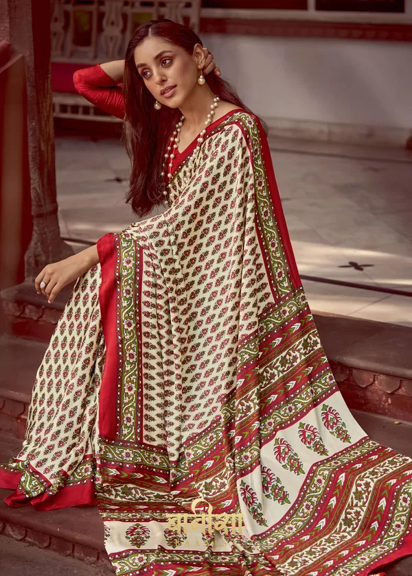 Maroon_Ajrakh_Printed_Satin_Crepe_Saree_With_Matched_Unsttiched_Blouse