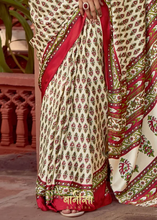Maroon_Ajrakh_Printed_Satin_Crepe_Saree_With_Matched_Unsttiched_Blouse