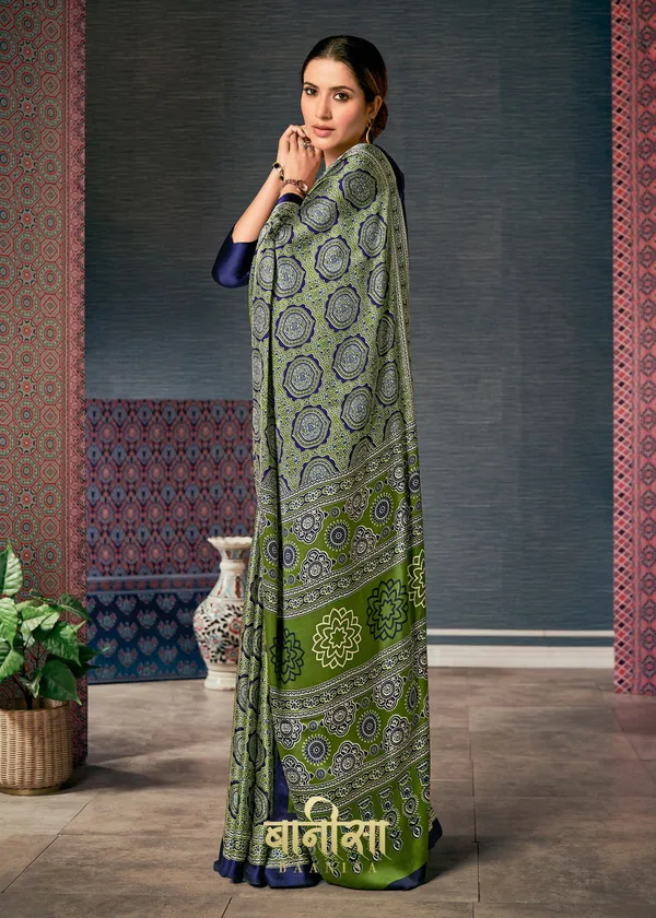 Green_Ajrakh_Printed_Satin_Crepe_Saree