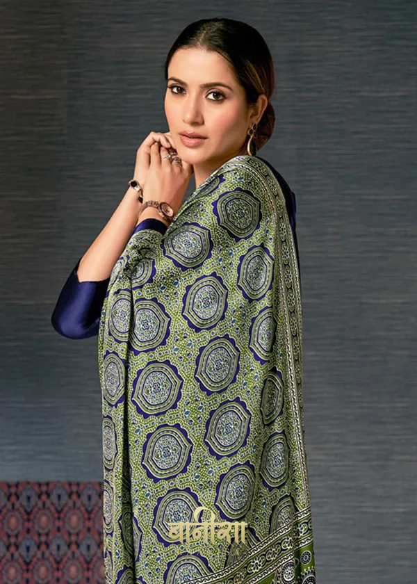 Green_Ajrakh_Printed_Satin_Crepe_Saree