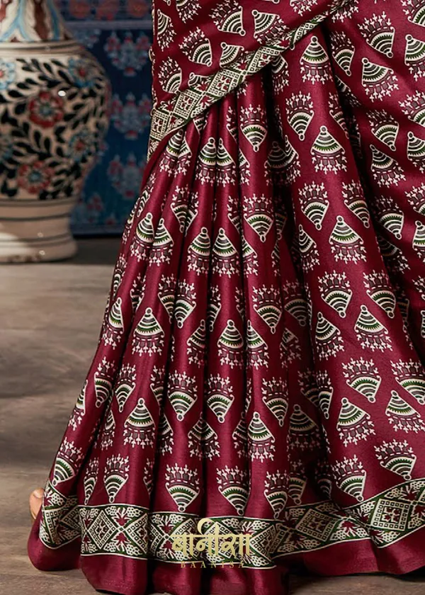 Wine__Ajrakh_Printed_Satin_Crepe_Saree