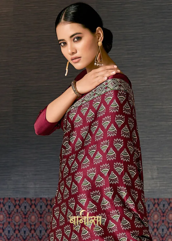 Wine__Ajrakh_Printed_Satin_Crepe_Saree