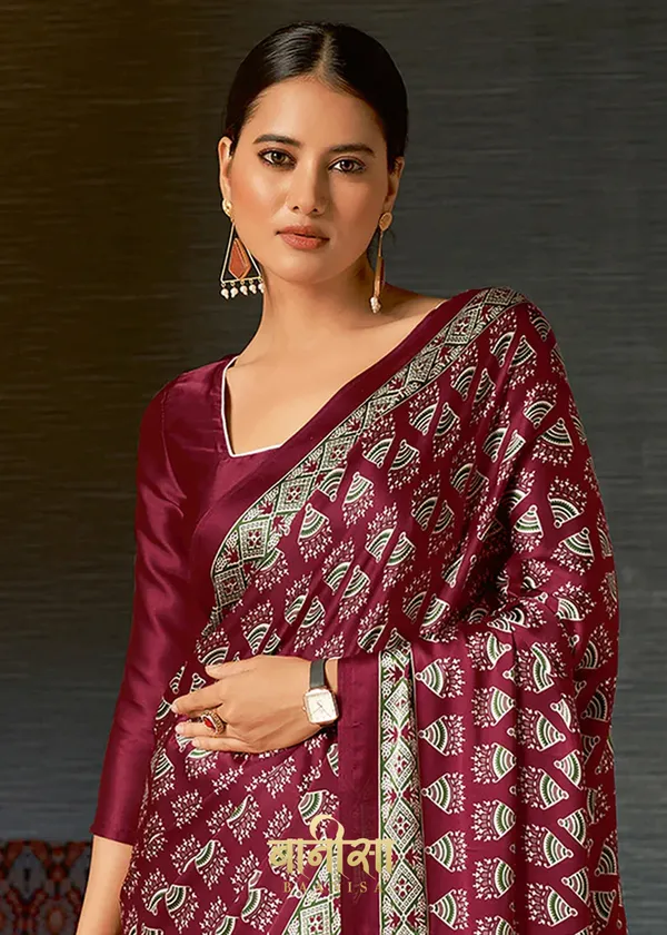 Wine__Ajrakh_Printed_Satin_Crepe_Saree
