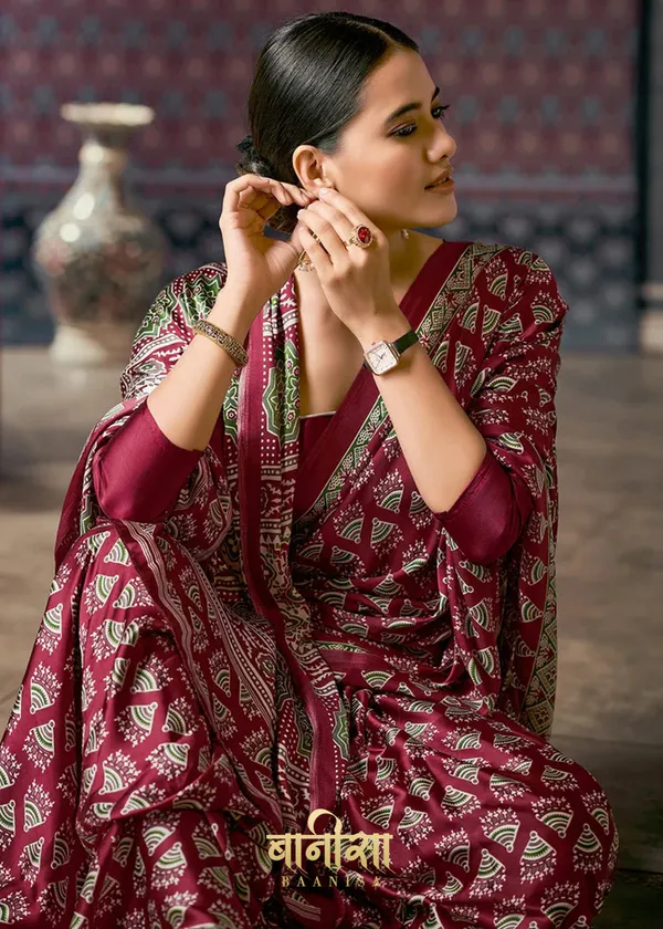 Wine__Ajrakh_Printed_Satin_Crepe_Saree