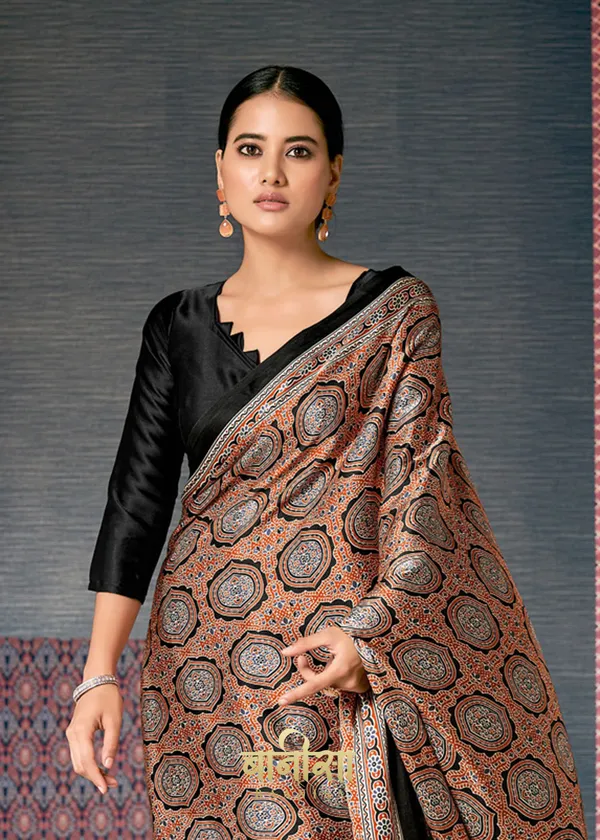 Orange__Ajrakh_Printed_Satin_Crepe_Saree