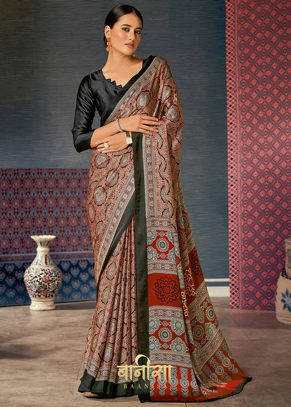 Orange__Ajrakh_Printed_Satin_Crepe_Saree