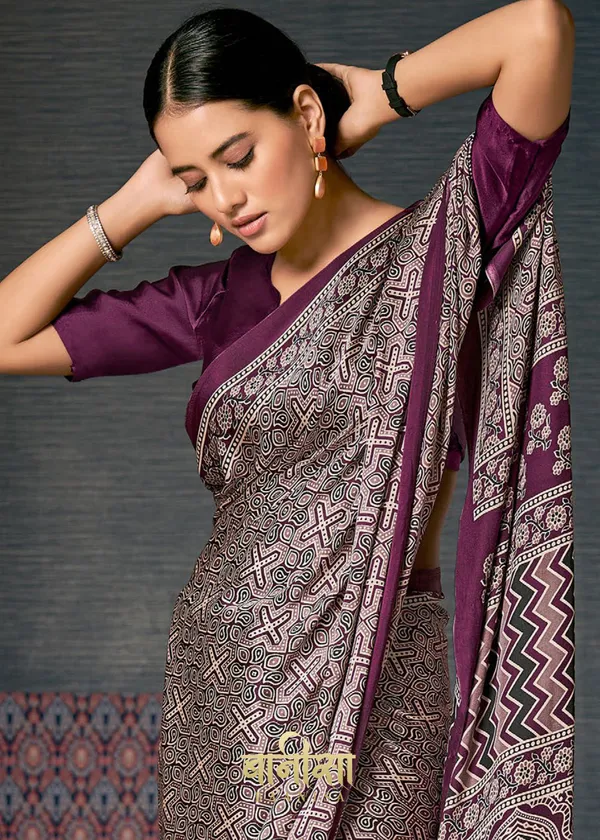 Wine_Ajrakh_Printed_Satin_Crepe_Saree