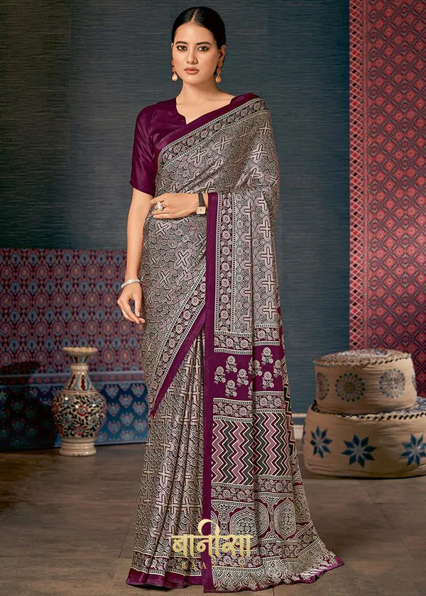 Wine_Ajrakh_Printed_Satin_Crepe_Saree