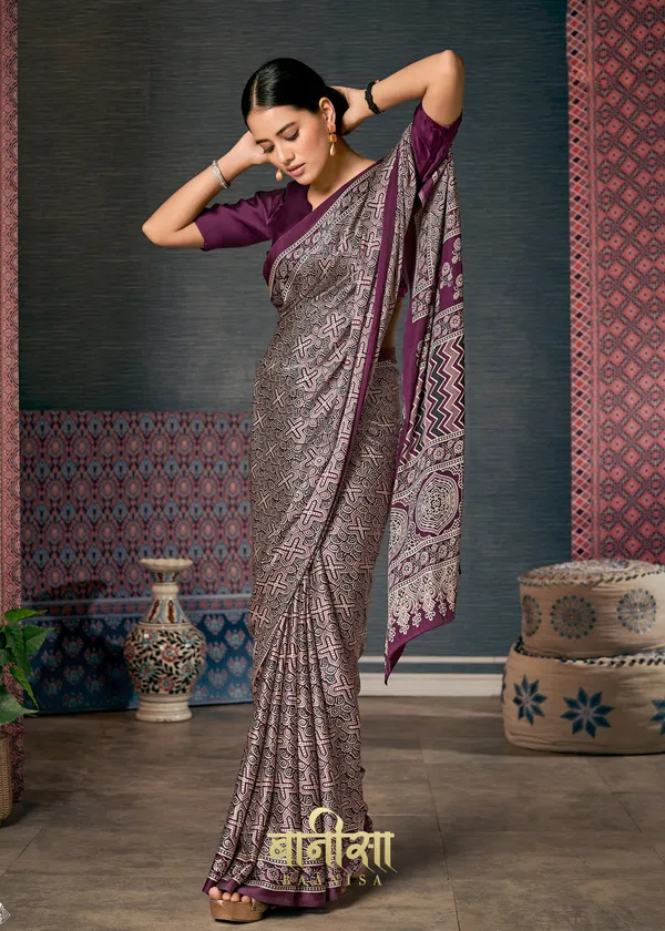 Wine_Ajrakh_Printed_Satin_Crepe_Saree