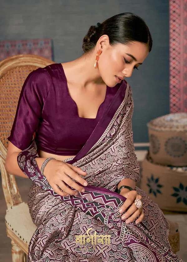 Wine_Ajrakh_Printed_Satin_Crepe_Saree