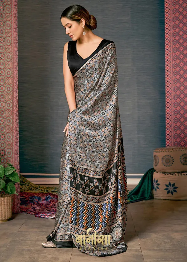 Grey_Ajrakh_Printed_Satin_Crepe_Saree