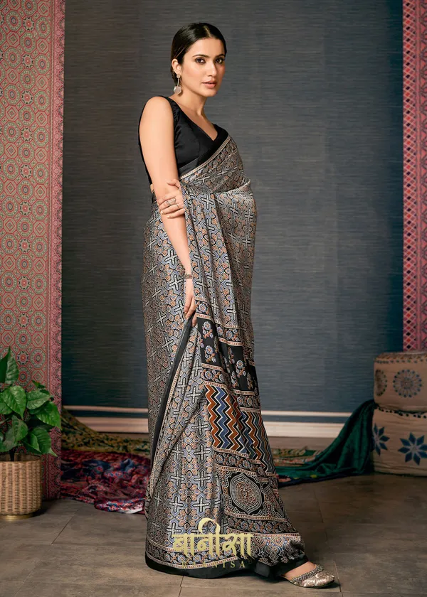 Grey_Ajrakh_Printed_Satin_Crepe_Saree