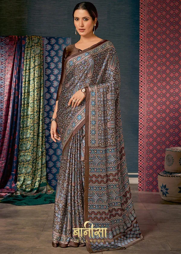Multicolour_Ajrakh_Printed_Satin_Crepe_Saree