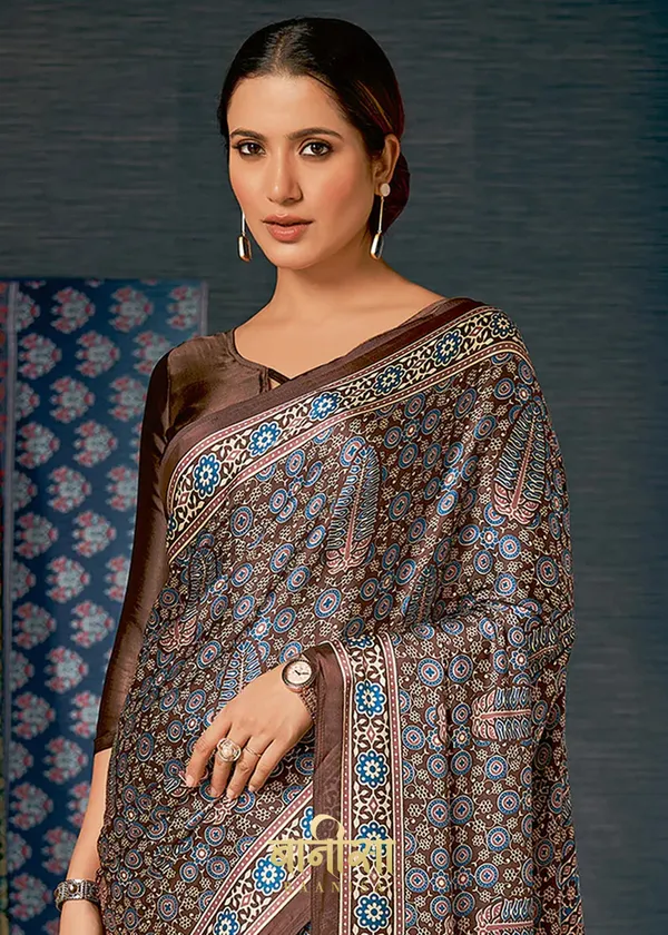 Multicolour_Ajrakh_Printed_Satin_Crepe_Saree