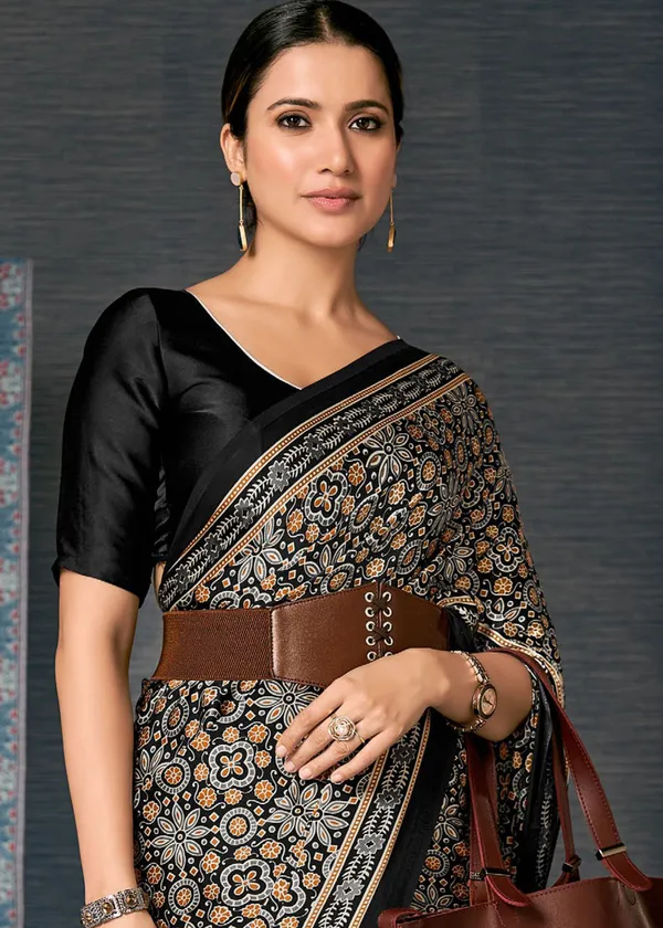 Coffe__Ajrakh_Printed_Satin_Crepe_Saree
