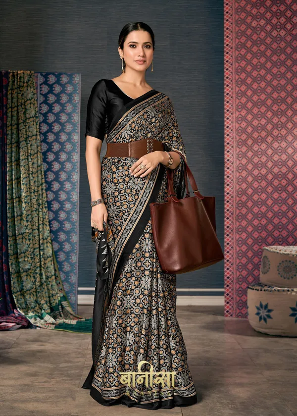 Coffe__Ajrakh_Printed_Satin_Crepe_Saree