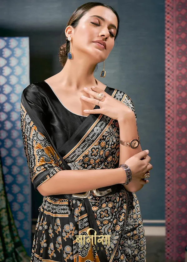 Coffe__Ajrakh_Printed_Satin_Crepe_Saree