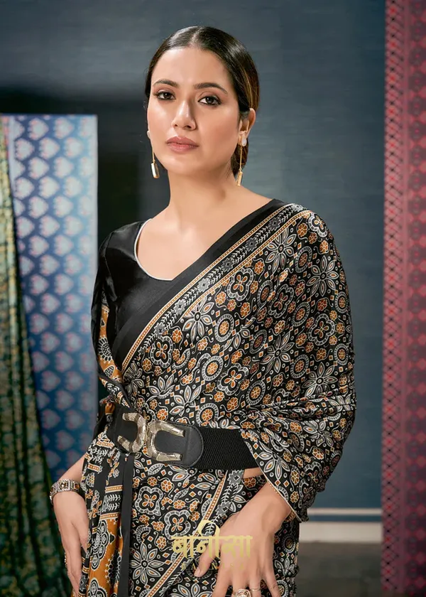 Coffe__Ajrakh_Printed_Satin_Crepe_Saree