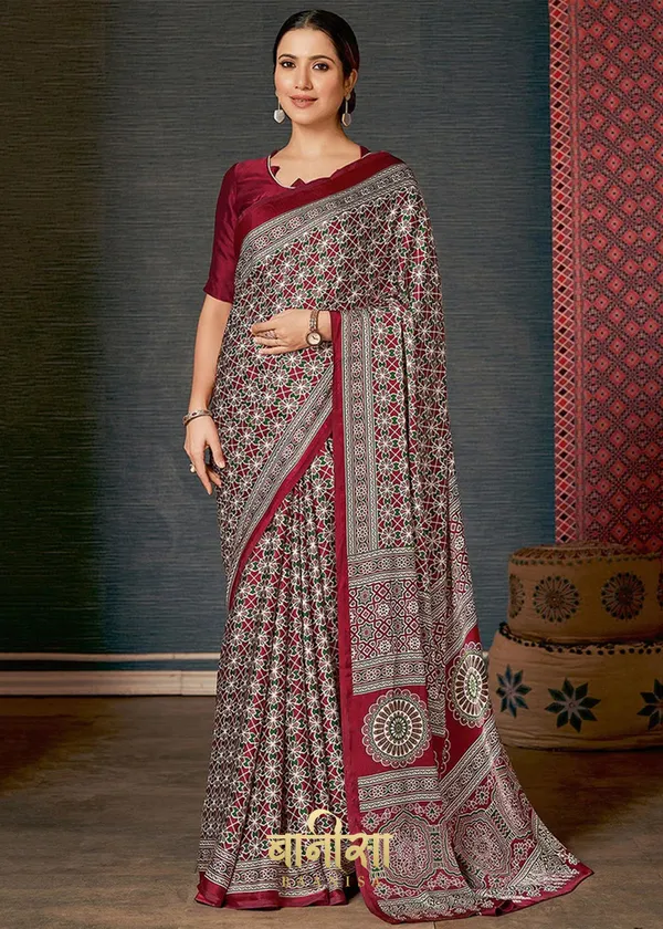 Wine_Ajrakh_Printed_Satin_Crepe_Saree