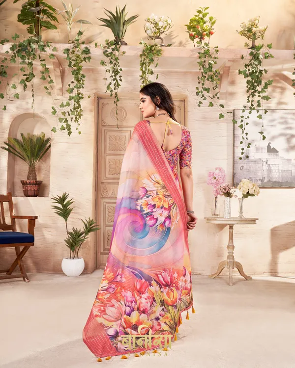 PEACH_FLORAL_CHANDERI_COTTON_KATHA_&_SEQUENCE_WORK_WORK_PRINTED_SAREE_WITH_MATCHED_UNSTTICHED_BLOUSE