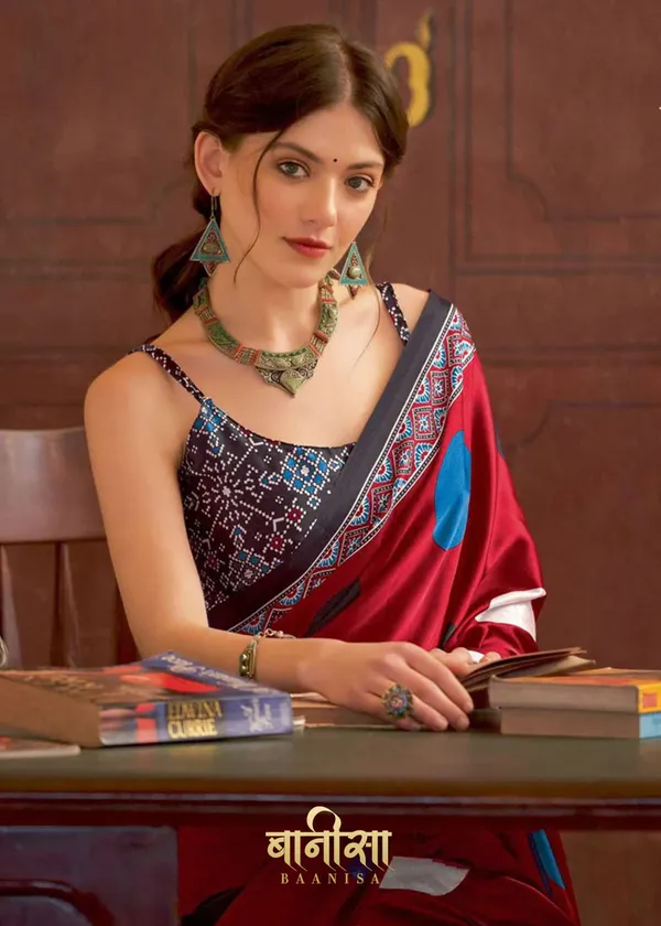 Red_Ajrakh_Printed_Satin_Crepe_Saree