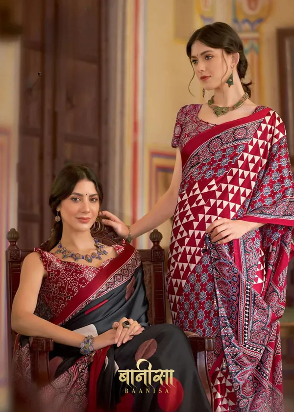 Red_Ajrakh_Printed_Satin_Crepe_Saree